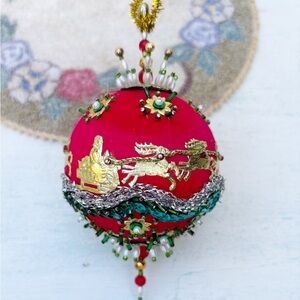 Vintage Mercury Bead Satin Silk Christmas Tree Ball Ornament MCM